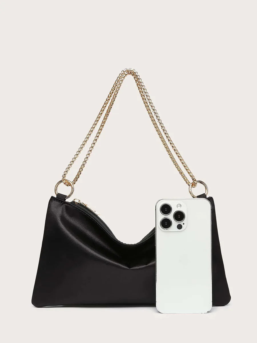 Elegant Solid Metal Chain Zipper Closure Underarm Wedding And Night Evening Bags Mssza