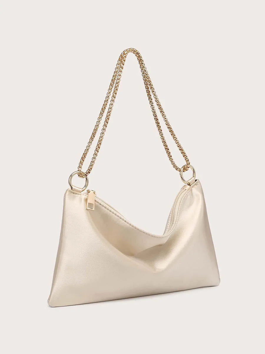 Elegant Solid Metal Chain Zipper Closure Underarm Wedding And Night Evening Bags Mssza