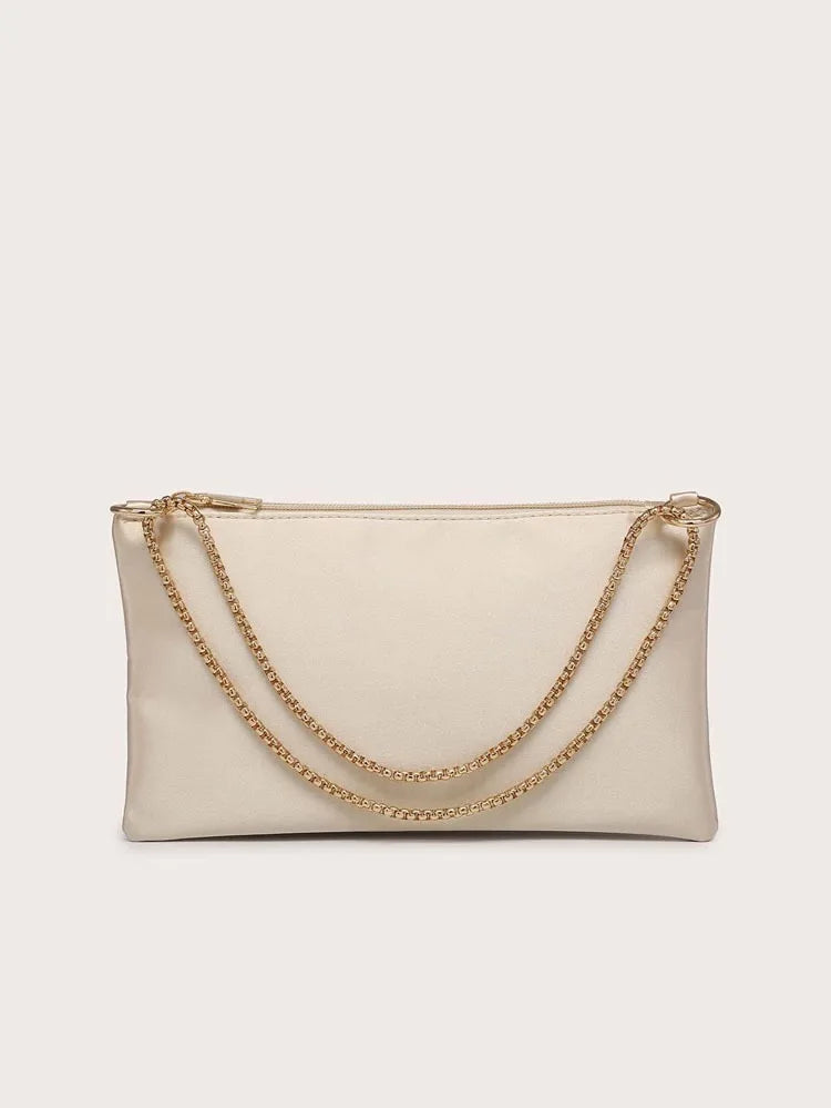 Elegant Solid Metal Chain Zipper Closure Underarm Wedding And Night Evening Bags Mssza