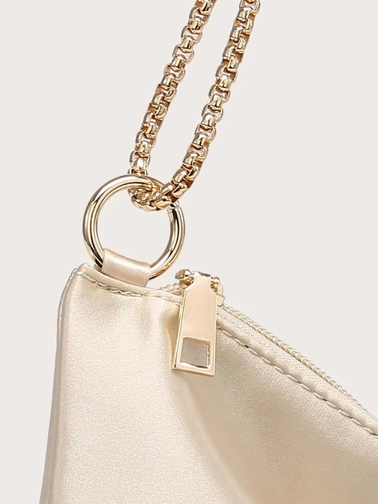 Elegant Solid Metal Chain Zipper Closure Underarm Wedding And Night Evening Bags Mssza