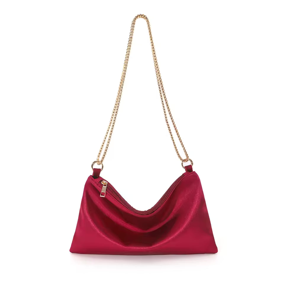 Elegant Solid Metal Chain Zipper Closure Underarm Wedding And Night Evening Bags Mssza