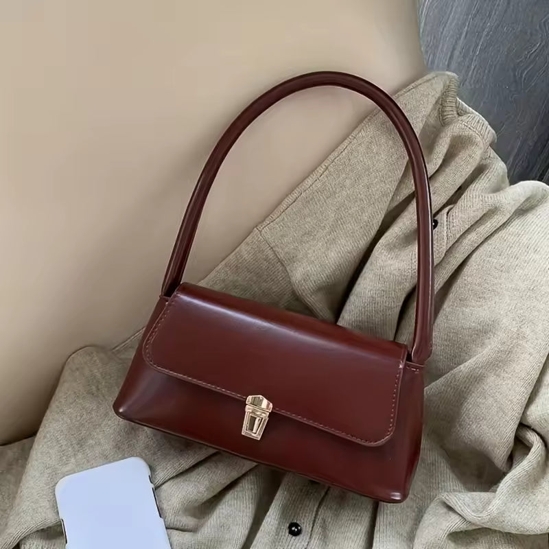 Elegant Solid Underarm Retro Baguette Zipper Tote Shoulder Bag Mssza