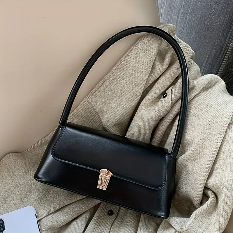 Elegant Solid Underarm Retro Baguette Zipper Tote Shoulder Bag Mssza