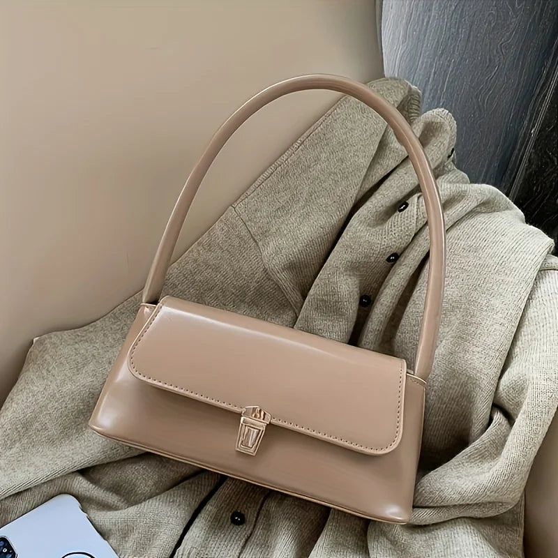 Elegant Solid Underarm Retro Baguette Zipper Tote Shoulder Bag Mssza