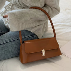 Elegant Solid Underarm Retro Baguette Zipper Tote Shoulder Bag Mssza
