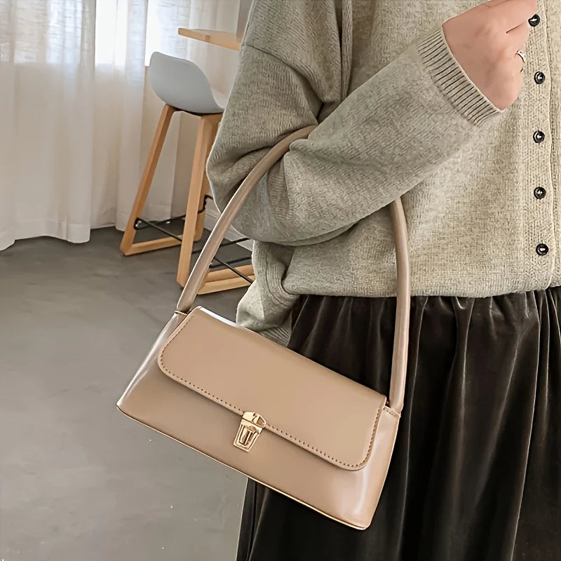 Elegant Solid Underarm Retro Baguette Zipper Tote Shoulder Bag Mssza