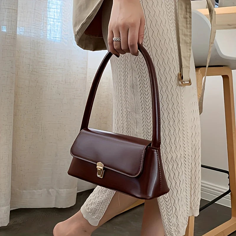 Elegant Solid Underarm Retro Baguette Zipper Tote Shoulder Bag Mssza