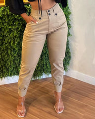 Elegant Solid zipper fly High Waist Casual Ankle-Length Pencil Pants Mssza