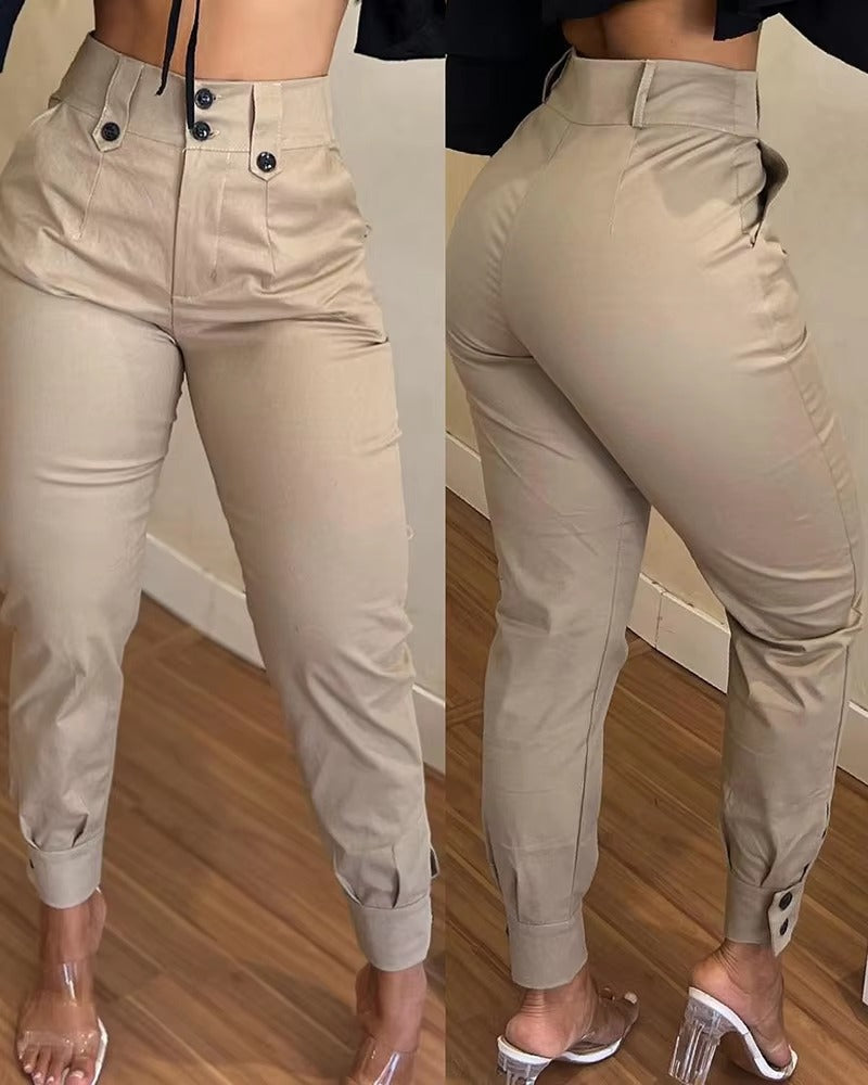 Elegant Solid zipper fly High Waist Casual Ankle-Length Pencil Pants Mssza
