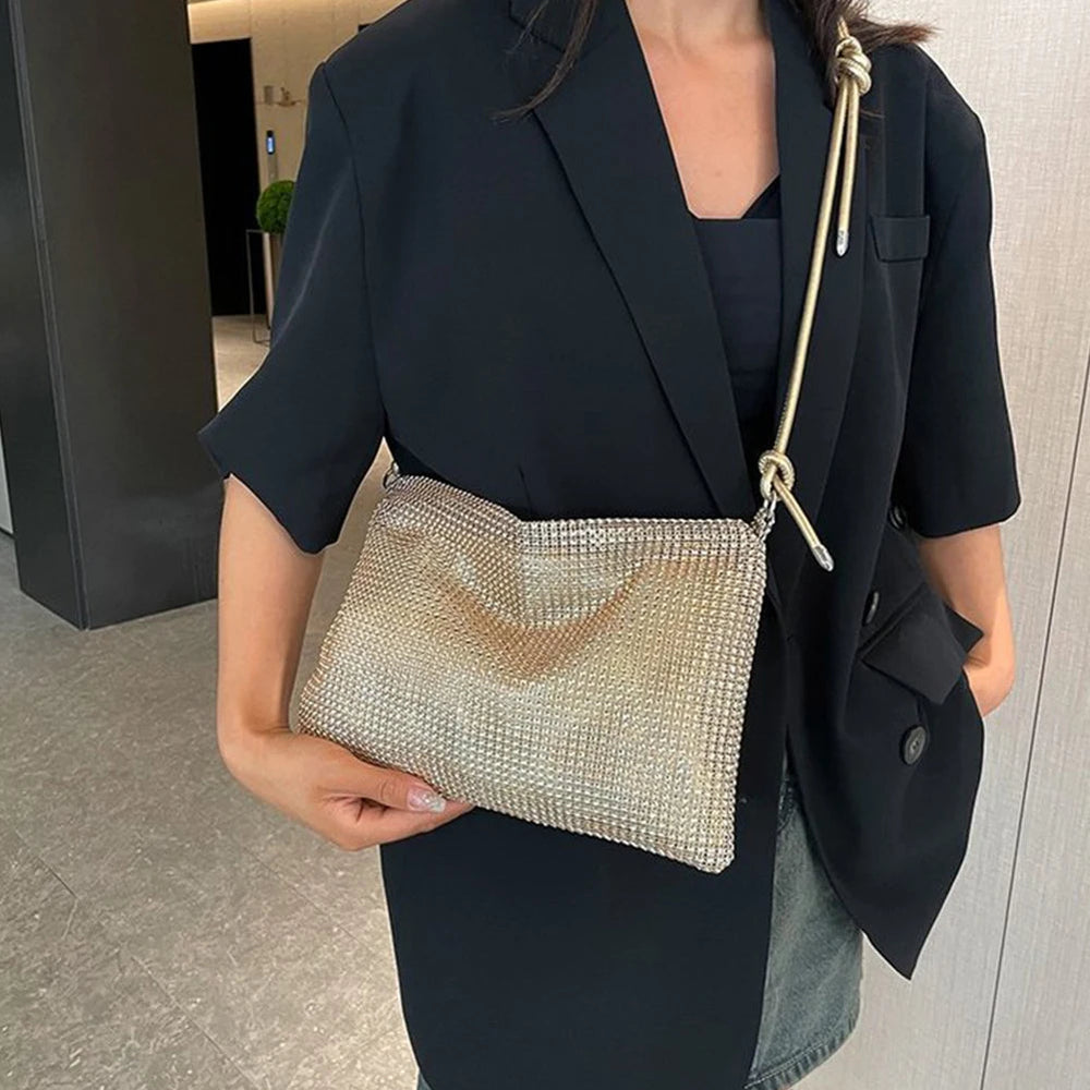 Elegant Sparkle Satchel Clutch Chic Glitter Sling Versatile Strap Adjustable Formal Dressy Tote Bag Mssza