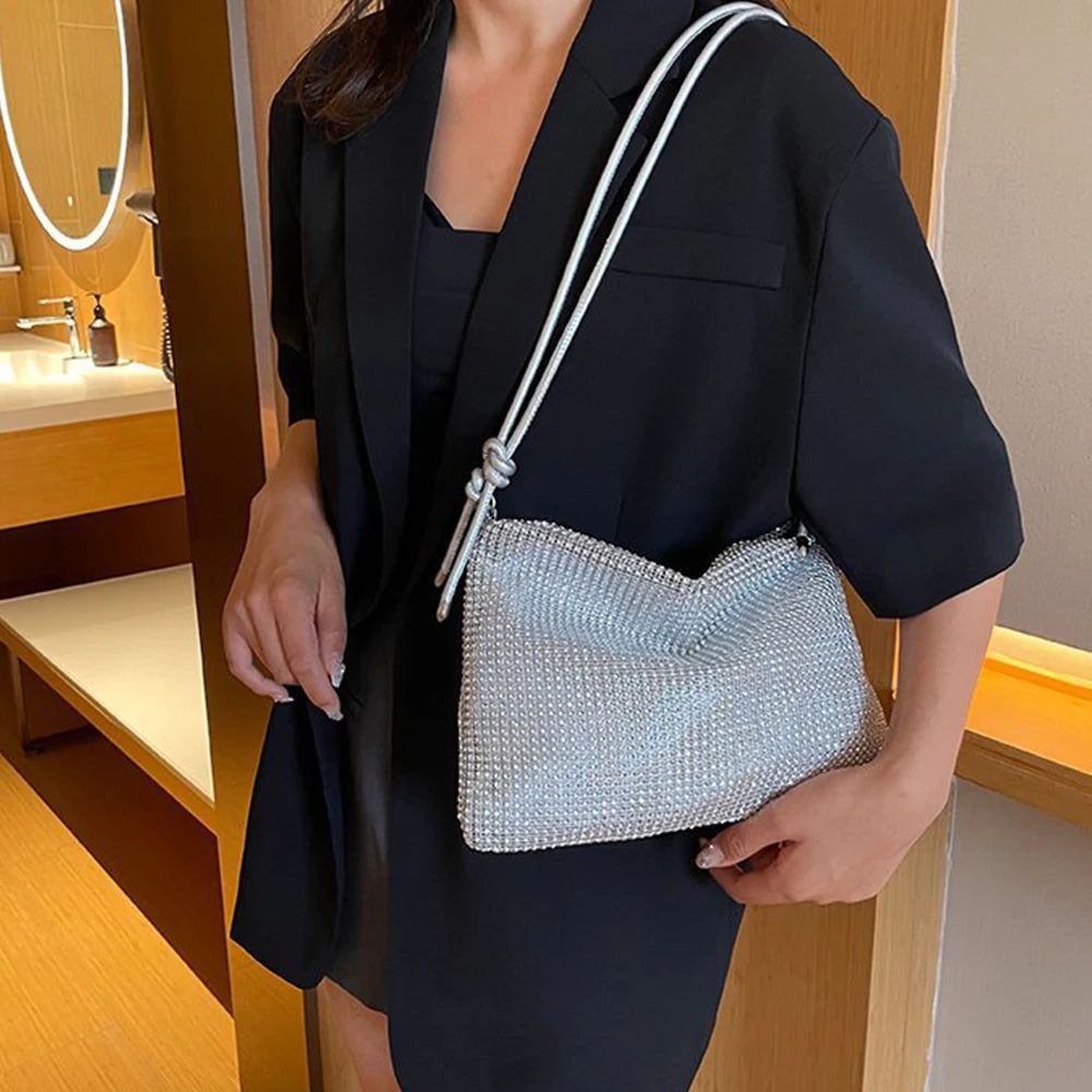 Elegant Sparkle Satchel Clutch Chic Glitter Sling Versatile Strap Adjustable Formal Dressy Tote Bag Mssza