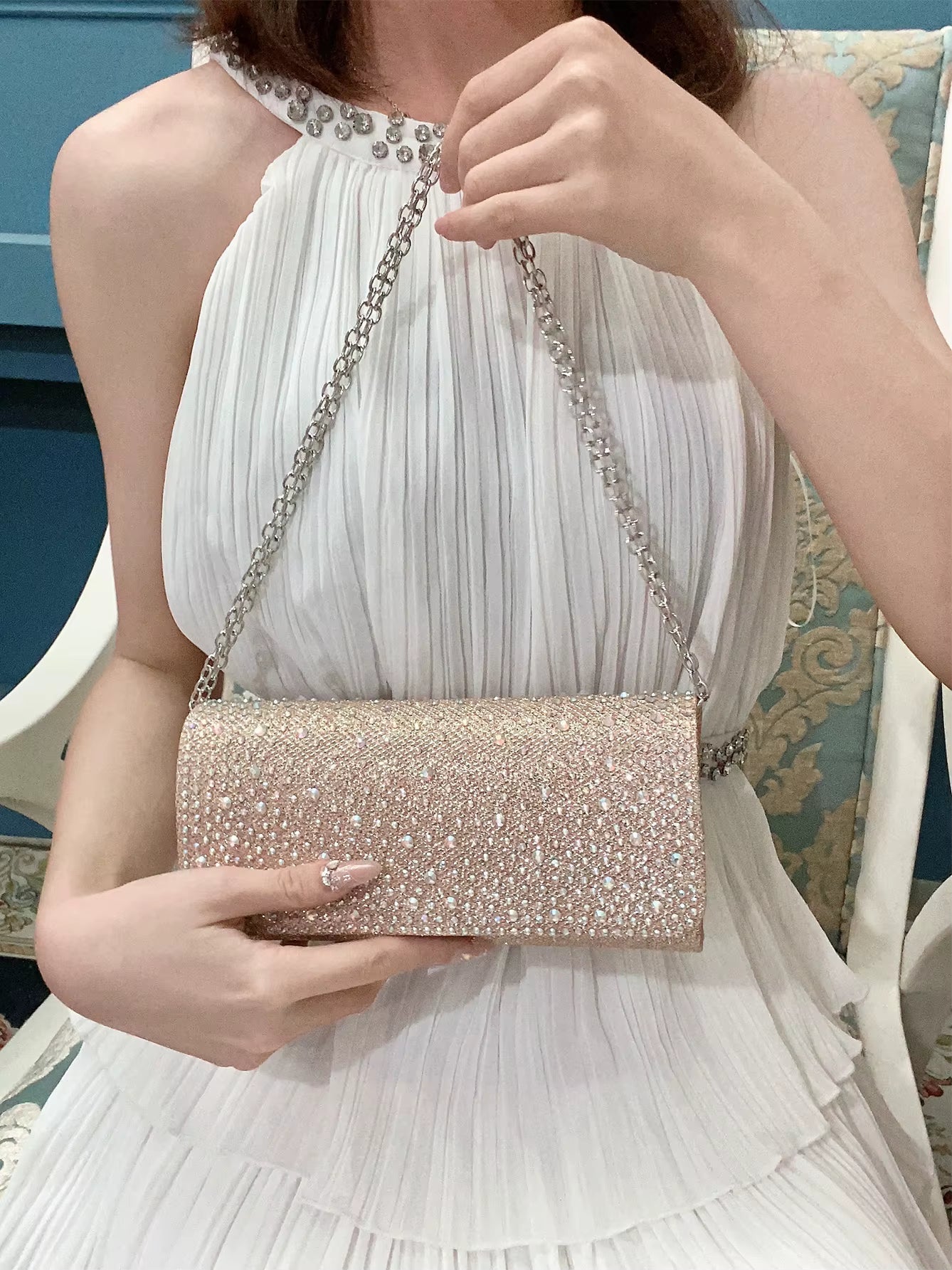 Elegant Sparkling Rhinestone Exquisite And Luxurious Banquet Party Ball Envelope Bag Mssza