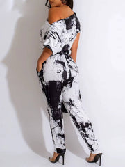 Elegant Splash One Shoulder Tie Dye Print Jumpsuits Mssza