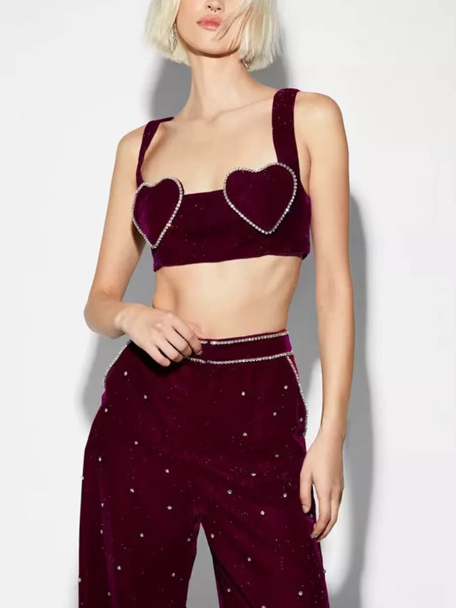 Elegant Spliced Diamonds Square Neck Sleeveless Top High Waist Pant Two Piece Set Mssza