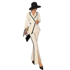 Elegant Split Double Breasted Flare Pants Patchwork Office Lady Coat Jacket Two Pieces Suits Mssza