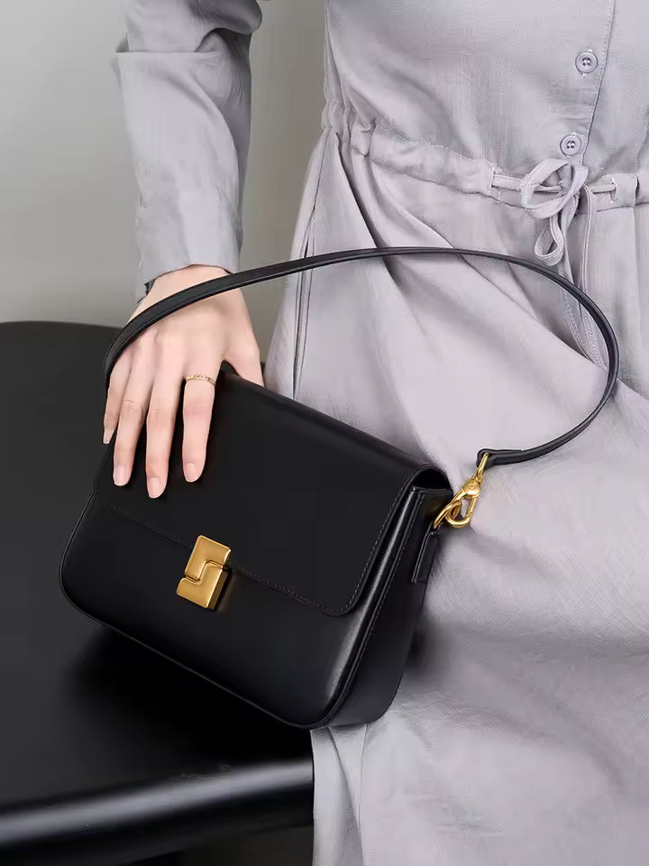 Elegant Split Leather Small Square Armpit High Quality Cowhide Shoulder Crossbody Bag Mssza
