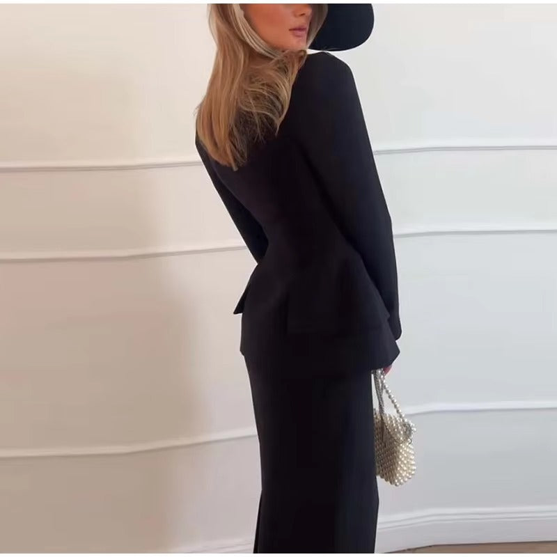 Elegant Square Collar Long Skirts And Blazers 2 Piece Set Mssza