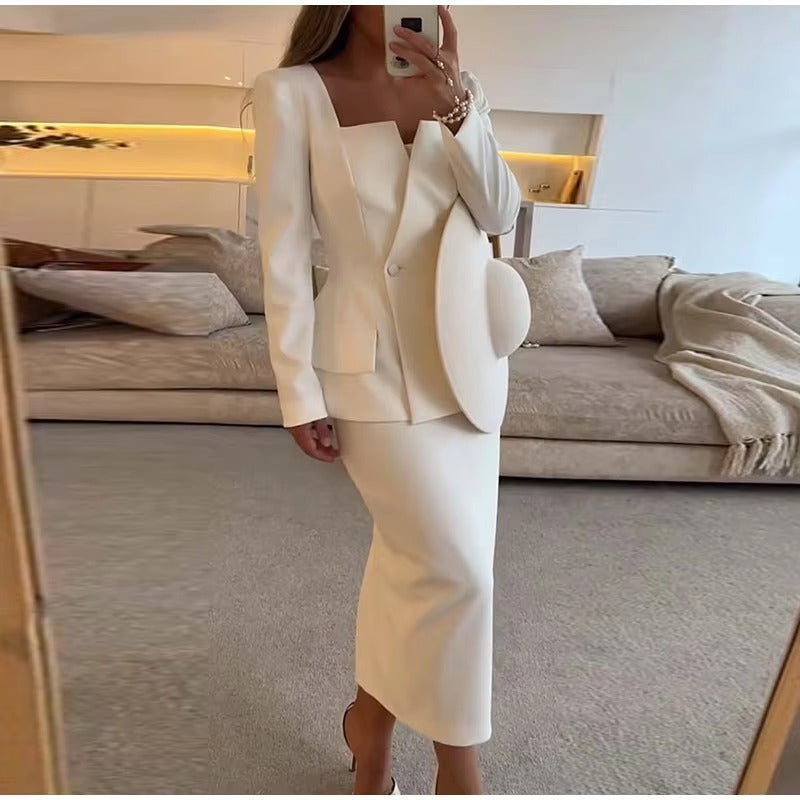 Elegant Square Collar Long Skirts And Blazers 2 Piece Set Mssza