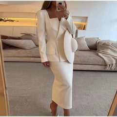 Elegant Square Collar Long Skirts And Blazers 2 Piece Set Mssza