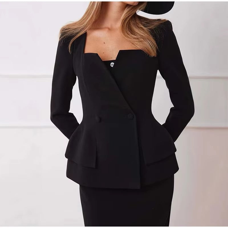 Elegant Square Collar Long Skirts And Blazers 2 Piece Set Mssza