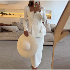 Elegant Square Collar Long Skirts And Blazers 2 Piece Set Mssza