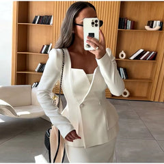 Elegant Square Collar Long Skirts And Blazers 2 Piece Set Mssza
