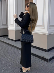 Elegant Square Collar Long Sleeve Shirt With High Wiast Long Skirt Two Pieces Set Mssza