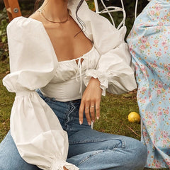 Elegant Square Collar Puff Sleeve Blouse Mssza