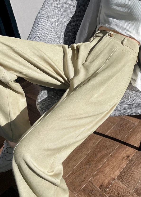 Elegant Straight Casual Denim Cotton Loose Wide Leg Full Pants High Waist Solid Trousers Mssza