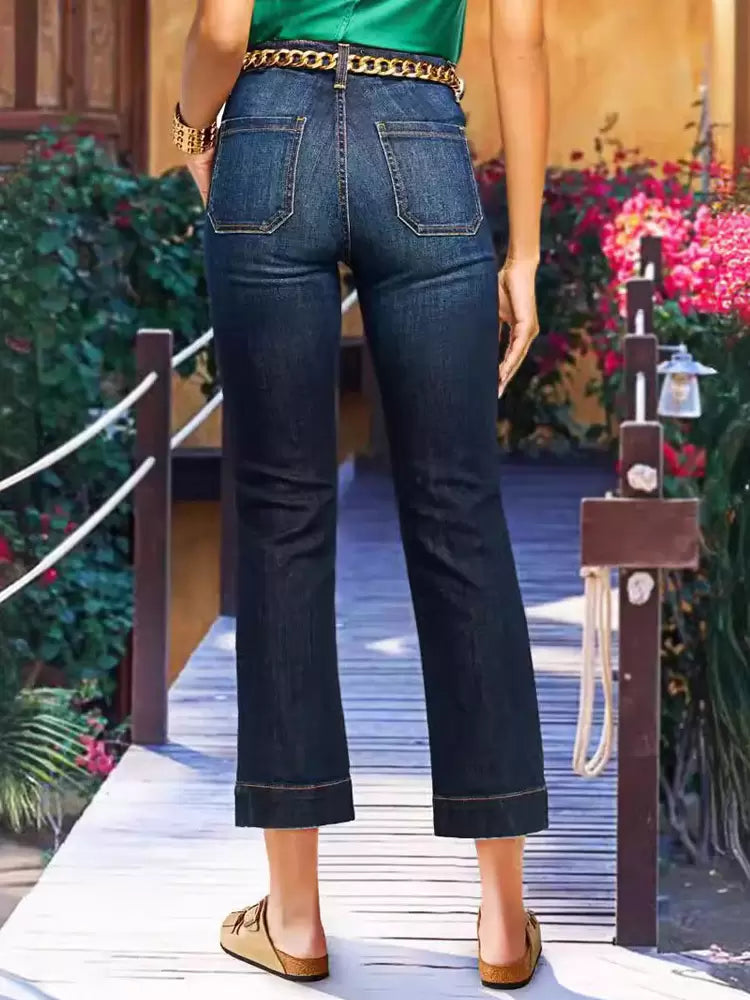 Elegant Straight Solid Color Cotton Zipper Fly Daily Casual Jeans Mssza