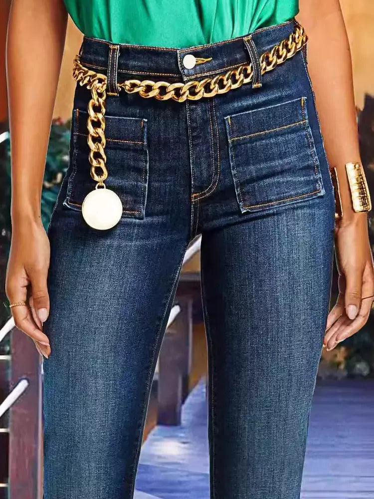 Elegant Straight Solid Color Cotton Zipper Fly Daily Casual Jeans Mssza