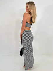 Elegant Strap And Slit Skirt Two-Piece Set Crop Top Mssza