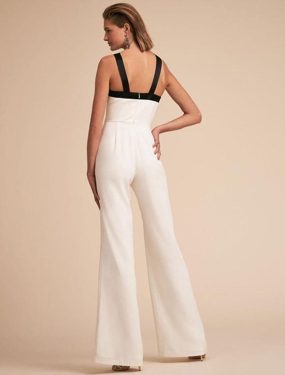 Elegant Straps Two Tone Backless Long Wide Leg Jumpsuit Mssza