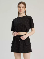 Elegant Studded Polyester Crop Top And Mini Skirt Two Piece Set Mssza