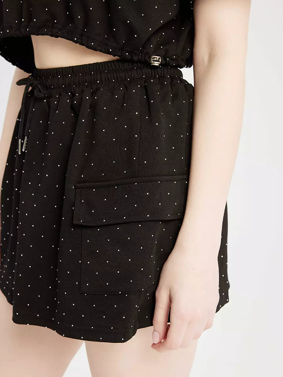 Elegant Studded Polyester Crop Top And Mini Skirt Two Piece Set Mssza