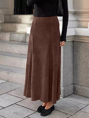 Elegant Suede Solid Color Daily Casual A-Line Maxi Skirt Mssza