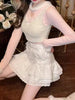 Elegant Sweet Lace High Waist Bandage Slight Stretch Mini Skirt Mssza