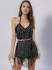 Elegant Tassel Solid Sequin Mid Waist Halter Bodycon Jumpsuit Mssza