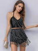Elegant Tassel Solid Sequin Mid Waist Halter Bodycon Jumpsuit Mssza