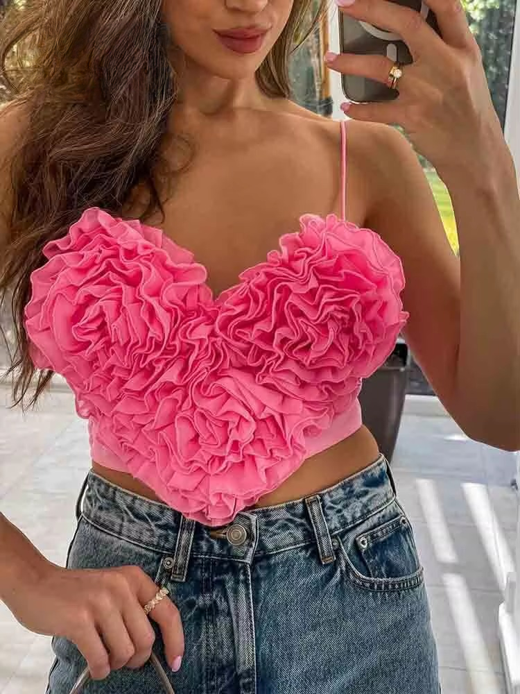 Elegant Thin Chiffon Straps Slight Stretch Short Tank Tops Mssza