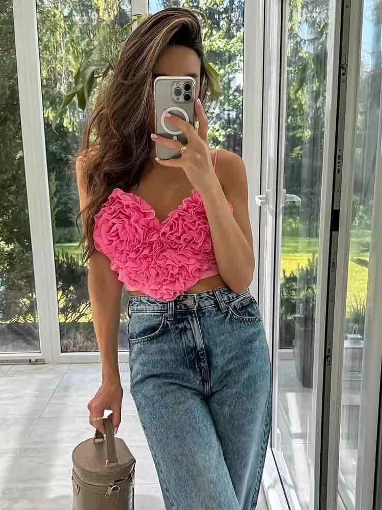 Elegant Thin Chiffon Straps Slight Stretch Short Tank Tops Mssza