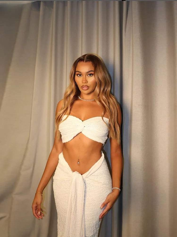 Elegant Thin Striped Knot Strapless Top And Bandage Skirts 2 Piece Set Mssza