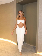 Elegant Thin Striped Knot Strapless Top And Bandage Skirts 2 Piece Set Mssza