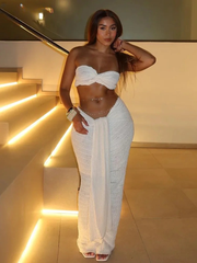 Elegant Thin Striped Knot Strapless Top And Bandage Skirts 2 Piece Set Mssza