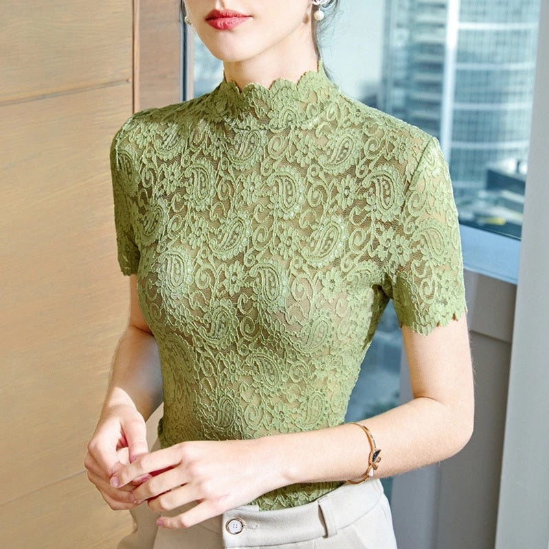 Elegant Transparent Hollow Out Lace Streetwear Blouse Mssza