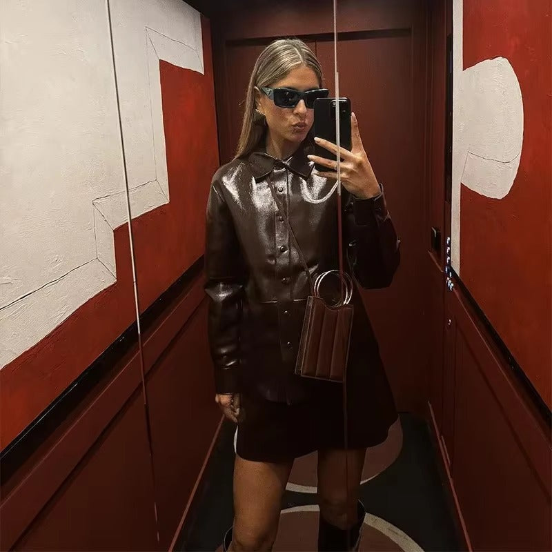 Elegant Turn-down Collar Long Sleeve High Street Short Skirt Suits Mssza