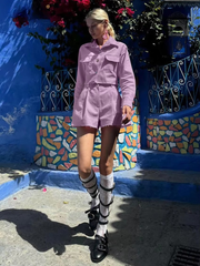 Elegant Turn-down Collar Long Sleeve Shirt With High Waist Shorts 2 Pieces Set Mssza