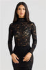 Elegant Turtleneck Long Sleeve T-shirt And Floral Maxi Skirt Lace Two Piece Sets Mssza