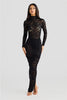 Elegant Turtleneck Long Sleeve T-shirt And Floral Maxi Skirt Lace Two Piece Sets Mssza