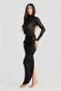 Elegant Turtleneck Long Sleeve T-shirt And Floral Maxi Skirt Lace Two Piece Sets Mssza